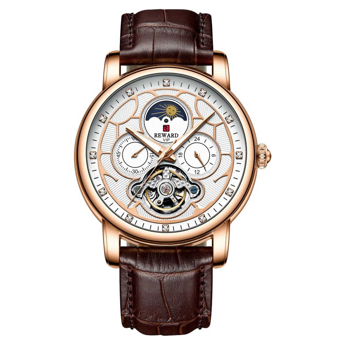 Reward Luxury men stainless steel automatic moon phase mechanical watch 2021 Custom logo casual fashion tourbillon wrist watch RD33005M