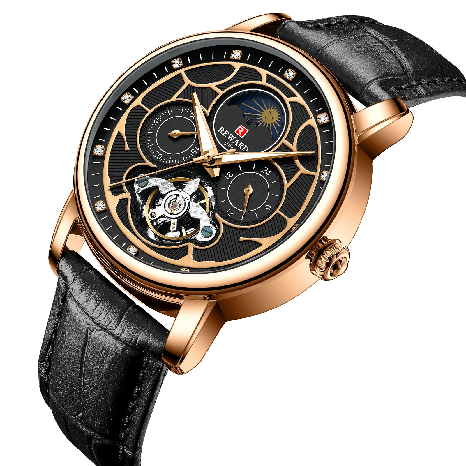 Reward Luxury men stainless steel automatic moon phase mechanical watch 2021 Custom logo casual fashion tourbillon wrist watch RD33005M