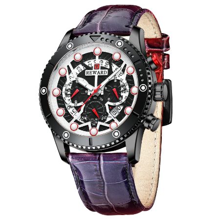 Reward Male Watches New Relogio Masculino Luminous Colorful Leather Band Chronograph Sport Luxury Brand Quartz Watch Men RD83011M