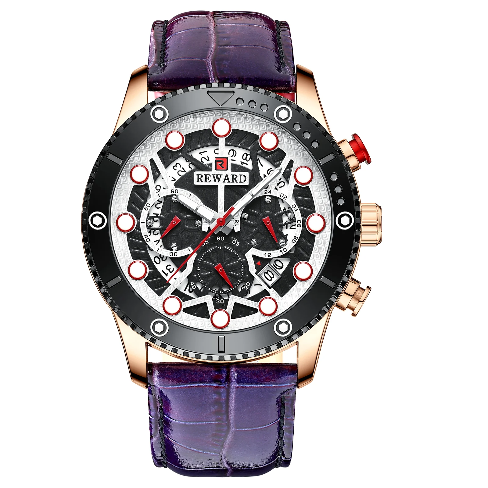 Reward Male Watches New Relogio Masculino Luminous Colorful Leather Band Chronograph Sport Luxury Brand Quartz Watch Men RD83011M
